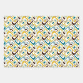 RetroMod Patterns Teal Blue Brown Mustard Yellow Inpakpapier Vel (Voorkant)