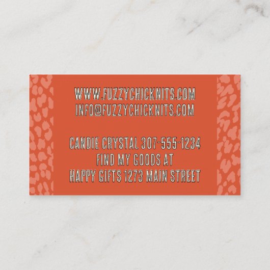 Retromode modellen pet mittens breien haakwerk visitekaartje (Achterkant)