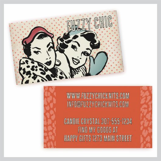 Retromode modellen pet mittens breien haakwerk visitekaartje