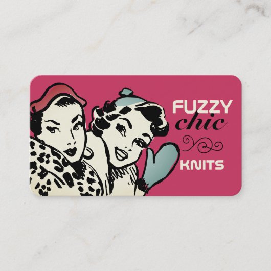 Retromode modellen pet mittens breien haakwerk visitekaartje (Voorkant)