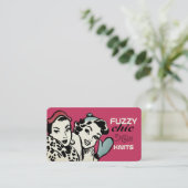 Retromode modellen pet mittens breien haakwerk visitekaartje (Staand voorkant)