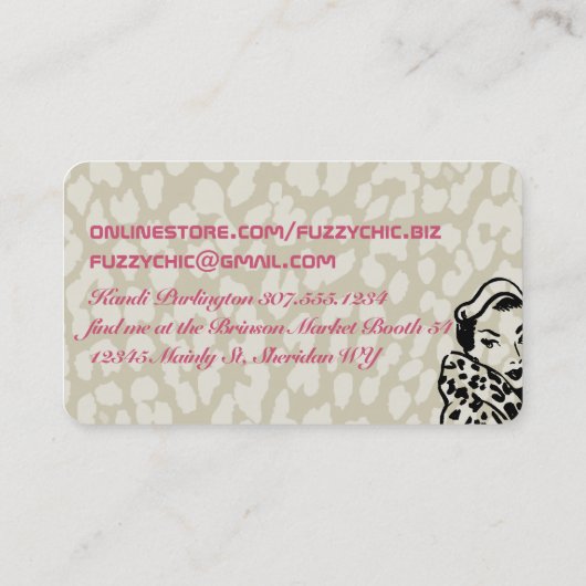 Retromode modellen pet mittens breien haakwerk visitekaartje (Achterkant)