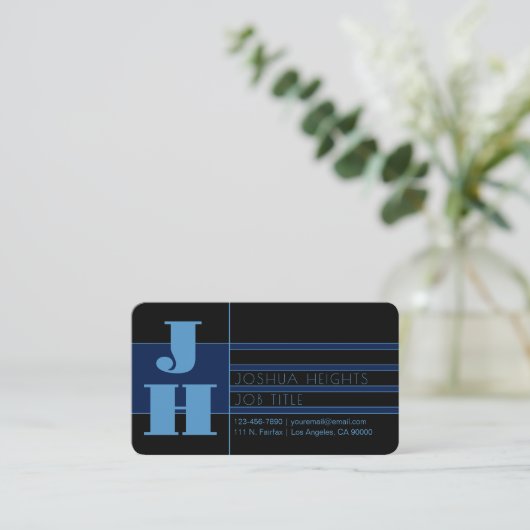 Retromodern monogram en bewerkbare vormen en kleur visitekaartje (Staand voorkant)