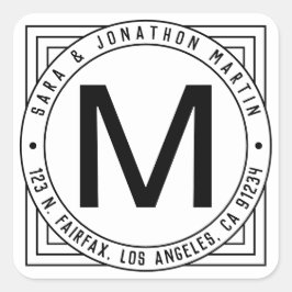 Retromoderne achternaam Initiaal & retouradres Vierkante Sticker