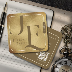 Retromonogram metallisch gouden vierkant Visitekaa Vierkante Visitekaartje