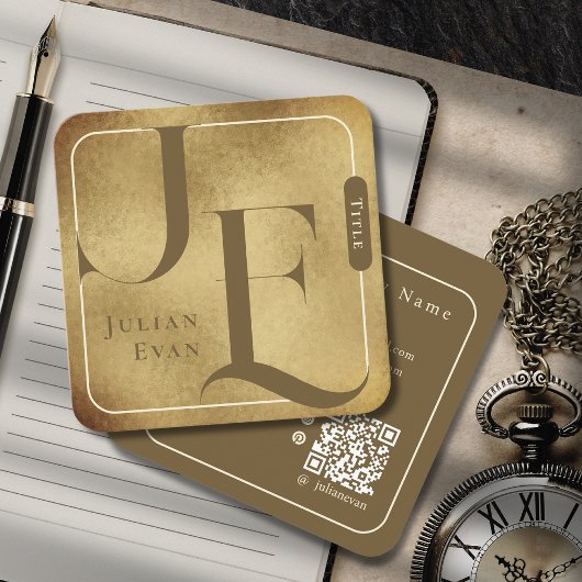 Retromonogram metallisch gouden vierkant Visitekaa Vierkante Visitekaartje