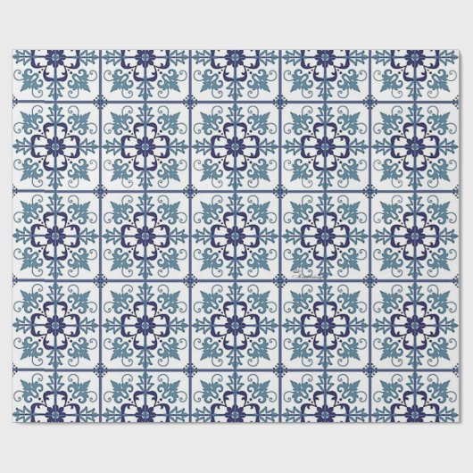 Retromuster Blaue Kachel Cadeaupapier (Vlak)
