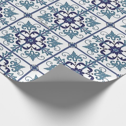 Retromuster Blaue Kachel Cadeaupapier (Hoek)