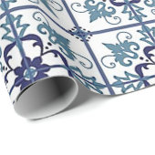 Retromuster Blaue Kachel Cadeaupapier (Rol Hoek)