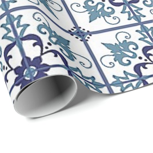 Retromuster Blaue Kachel Cadeaupapier (Rol Hoek)