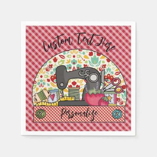 Retronaaimachine Gingham Seamstress Tailor Servet (Voorkant)