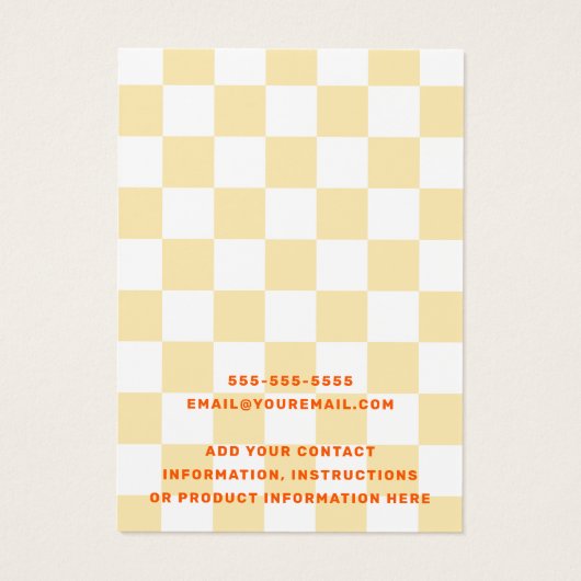 Retronaam bleke geel witte checkers oorbel kaart (Achterkant)