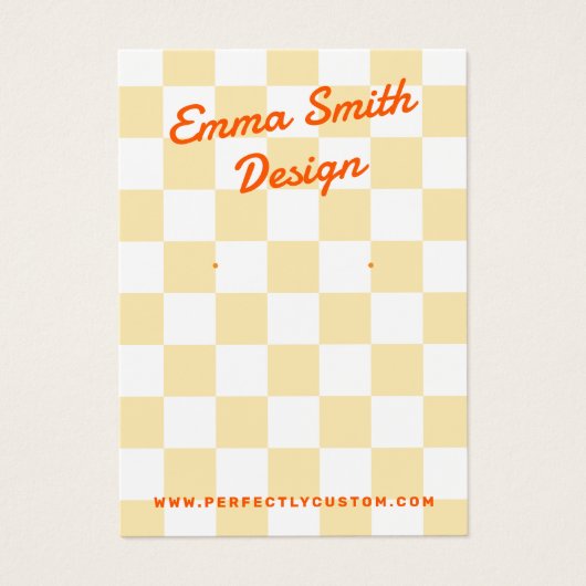 Retronaam bleke geel witte checkers oorbel kaart (Voorkant)