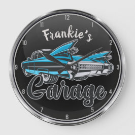 RetroNAAM Blue Caddy Classic Car Garage Grote Klok
