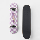 Retronaam Girly Paarse Witte Checker Patroon Persoonlijk Skateboard (Voorkant)