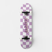 Retronaam Girly Paarse Witte Checker Patroon Persoonlijk Skateboard (Voorkant)