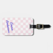 Retronaam lichtroze wit dambordpatroon bagagelabel (Voorkant horizontaal)
