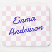 Retronaam lichtroze wit dambordpatroon muismat (Voorkant)