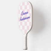 Retronaam lichtroze wit dambordpatroon pickleball paddle (Links)
