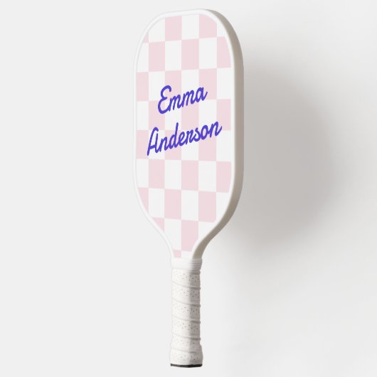 Retronaam lichtroze wit dambordpatroon pickleball paddle (Links)