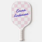 Retronaam lichtroze wit dambordpatroon pickleball paddle (Voorkant)