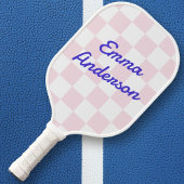 Retronaam lichtroze wit dambordpatroon pickleball paddle