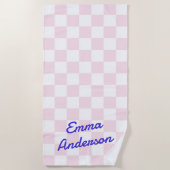 Retronaam lichtroze wit dambordpatroon strandlaken (Voorkant)