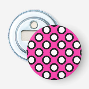 Retroomcirkelvormige stippen, fuchsie, zwart-wit button flesopener