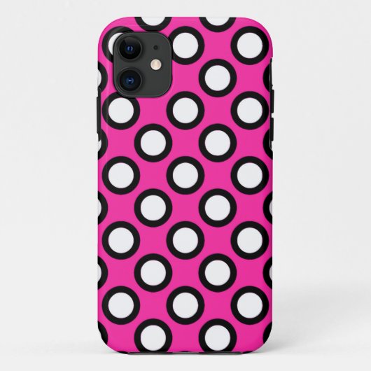 Retroomcirkelvormige stippen, fuchsie, zwart-wit Case-Mate iPhone case (Achterkant)