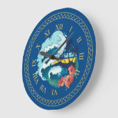 Retroontwerp van strand, palmbomen en oceaangolven grote klok (Hoek)