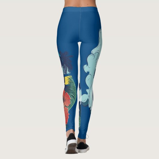 Retroontwerp van strand, palmbomen en zeeen golven leggings (Achterkant)