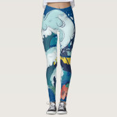 Retroontwerp van strand, palmbomen en zeeen golven leggings (Voorkant)