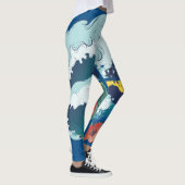 Retroontwerp van strand, palmbomen en zeeen golven leggings (Rechts)