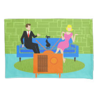 Retroparen met kat Pillowcase