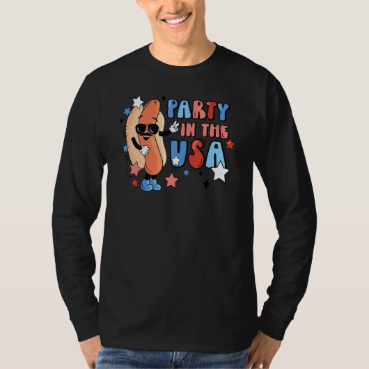 Retropartij in de VS warme hond vierde van juli T-shirt (Voorkant)