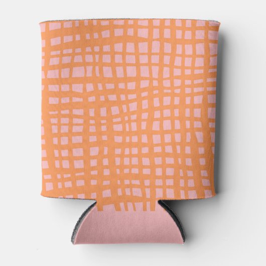 Retropastel oranje en roze rasterpatroon blikjeskoeler (Voorkant)