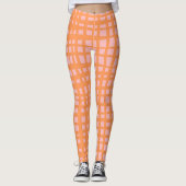 Retropastel oranje en roze rasterpatroon leggings (Voorkant)