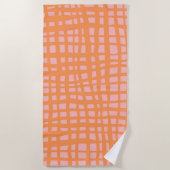 Retropastel oranje en roze rasterpatroon strandlaken (Voorkant)