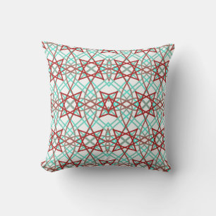 Retropatroon in rood, wit en turquoise. kussen