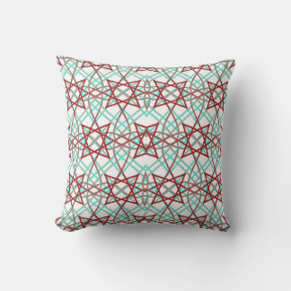 Retropatroon in rood, wit en turquoise. kussen
