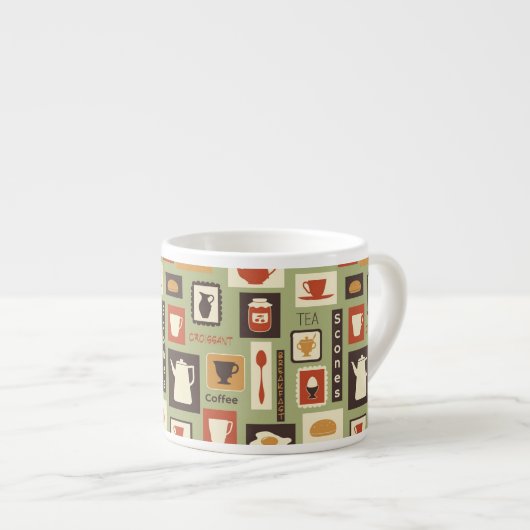 Retropatroon met keukengerei voor het ontbijt espresso kop (Voorkant rechts)