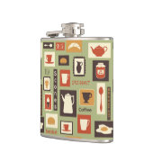 Retropatroon met keukengerei voor het ontbijt heupfles (Links)