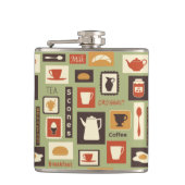 Retropatroon met keukengerei voor het ontbijt heupfles (Voorkant)