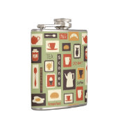 Retropatroon met keukengerei voor het ontbijt heupfles (Rechts)