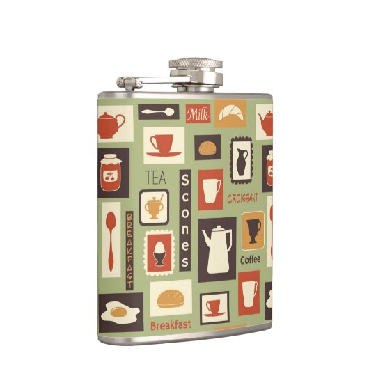 Retropatroon met keukengerei voor het ontbijt heupfles (Rechts)