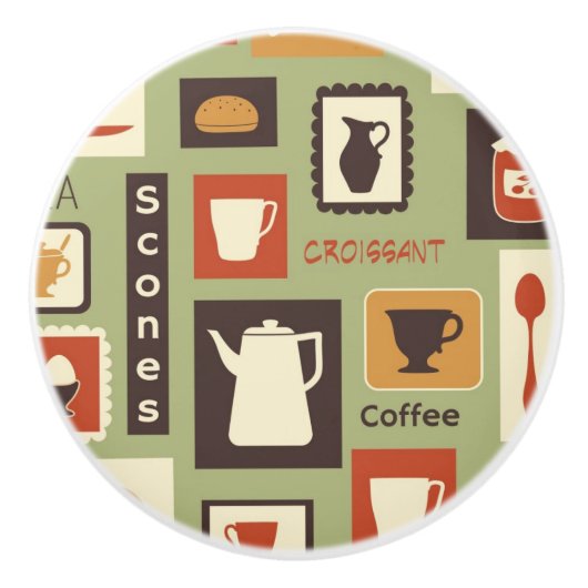 Retropatroon met keukengerei voor het ontbijt keramische knop (Voorkant)