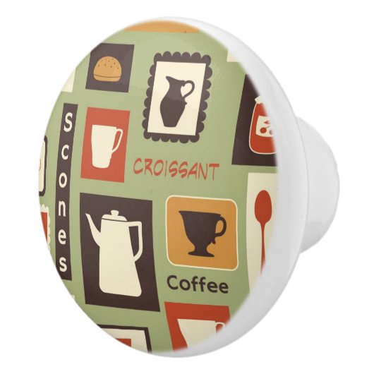 Retropatroon met keukengerei voor het ontbijt keramische knop (Rechts)