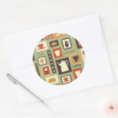 Retropatroon met keukengerei voor het ontbijt ronde sticker (Envelop)