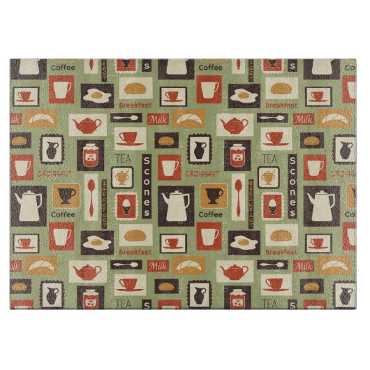 Retropatroon met keukengerei voor het ontbijt snijplank (Voorkant)