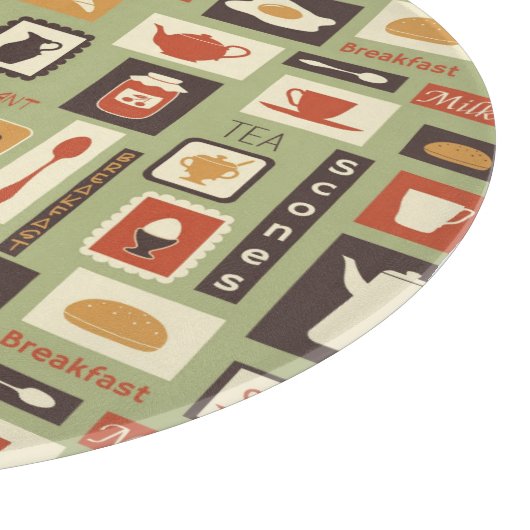 Retropatroon met keukengerei voor het ontbijt snijplank (Hoek)